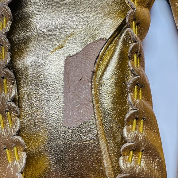 Tory Burch Reese Distressed Gold Tassel Leather Ballet Flats Size 8 - Picture 8 of 10